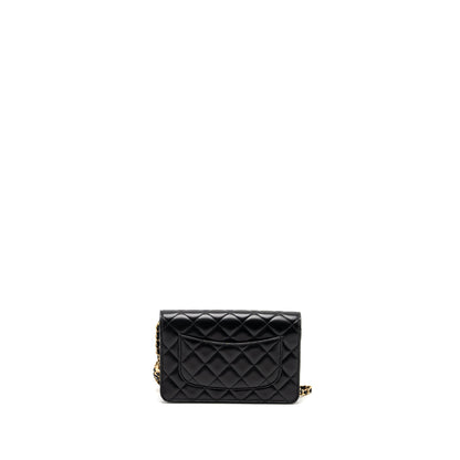 Chanel 22S Pearl Crush Wallet on Chain Lambskin Black Brushed GHW (Microchip)