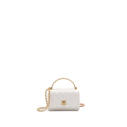 Chanel 23P detailed top handle mini wallet with chain calfskin white / multi color brushed GHW (microchip)