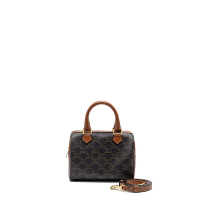 Celine Small Boston Purse Triomphe Canvas/ Leather Brown