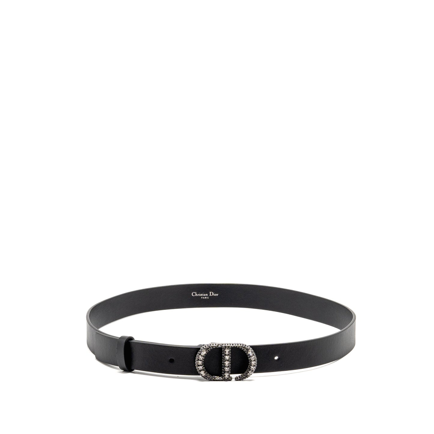 Dior Size 85 Crystal 25mm Belt Calfskin Black with Black Hardware