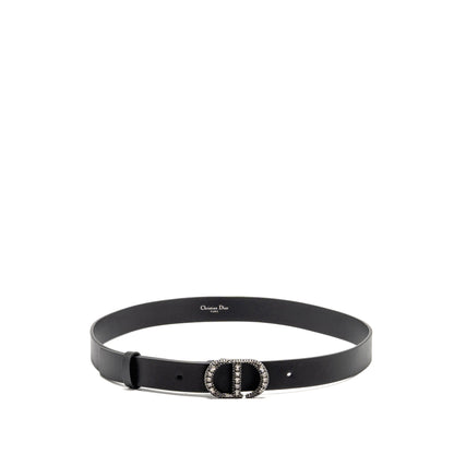 Dior Size 85 Crystal 25mm Belt Calfskin Black with Black Hardware