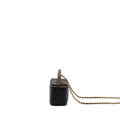 Chanel Detail Top Handle Long Vanity With Chains Lambskin Black GHW(Microchip)