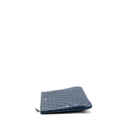 Chanel Classic Quilted Large Clutch Bag Lambskin Navy SHW