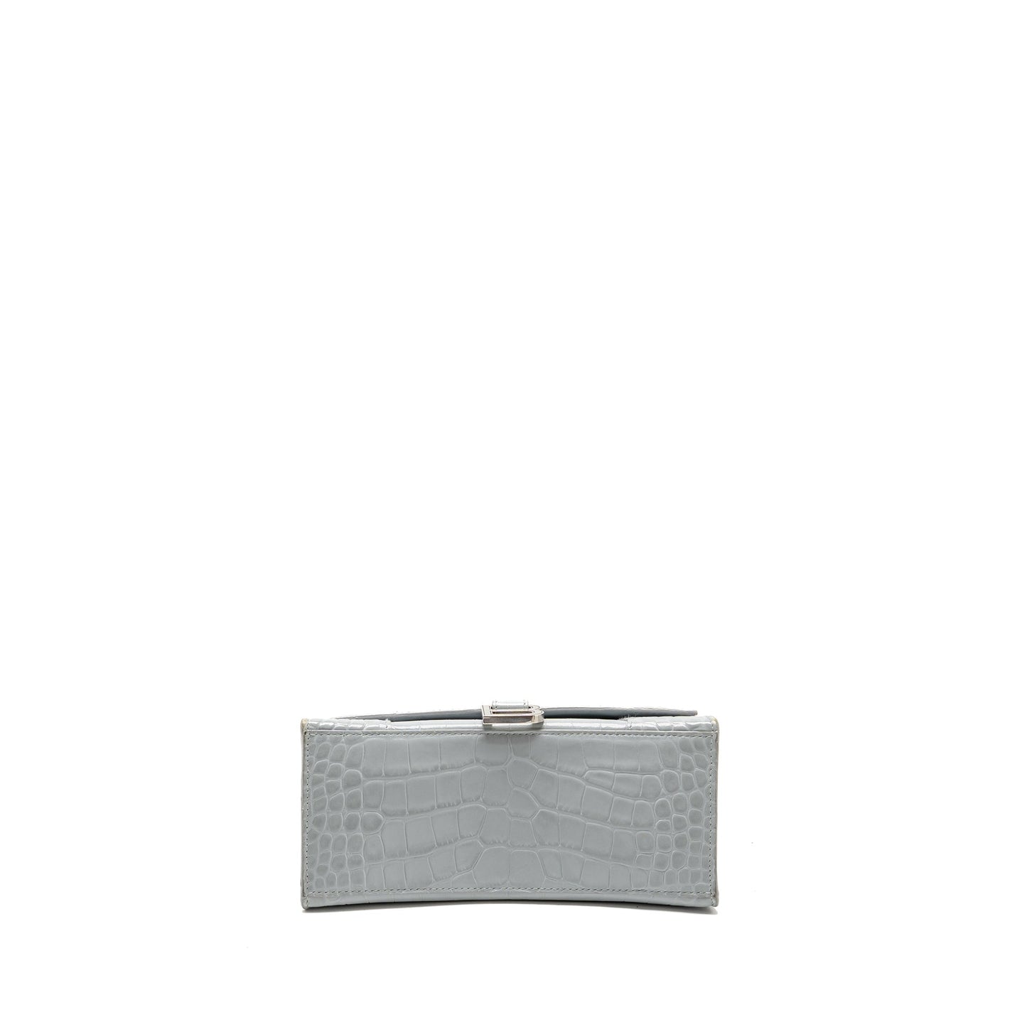 Balenciaga Small Hourglass Purse Crocodile-Embossed Calfskin Grey