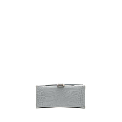 Balenciaga Small Hourglass Purse Crocodile-Embossed Calfskin Grey