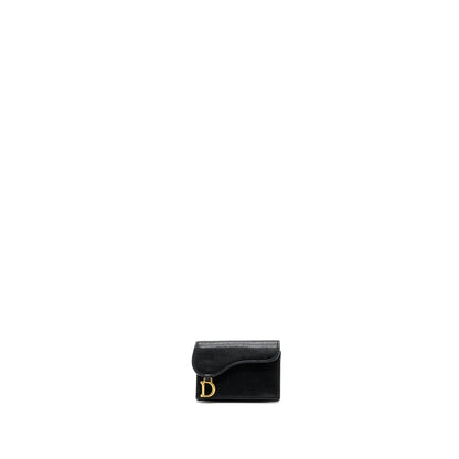 Dior Saddle Flap Card Holder Goatskin Black