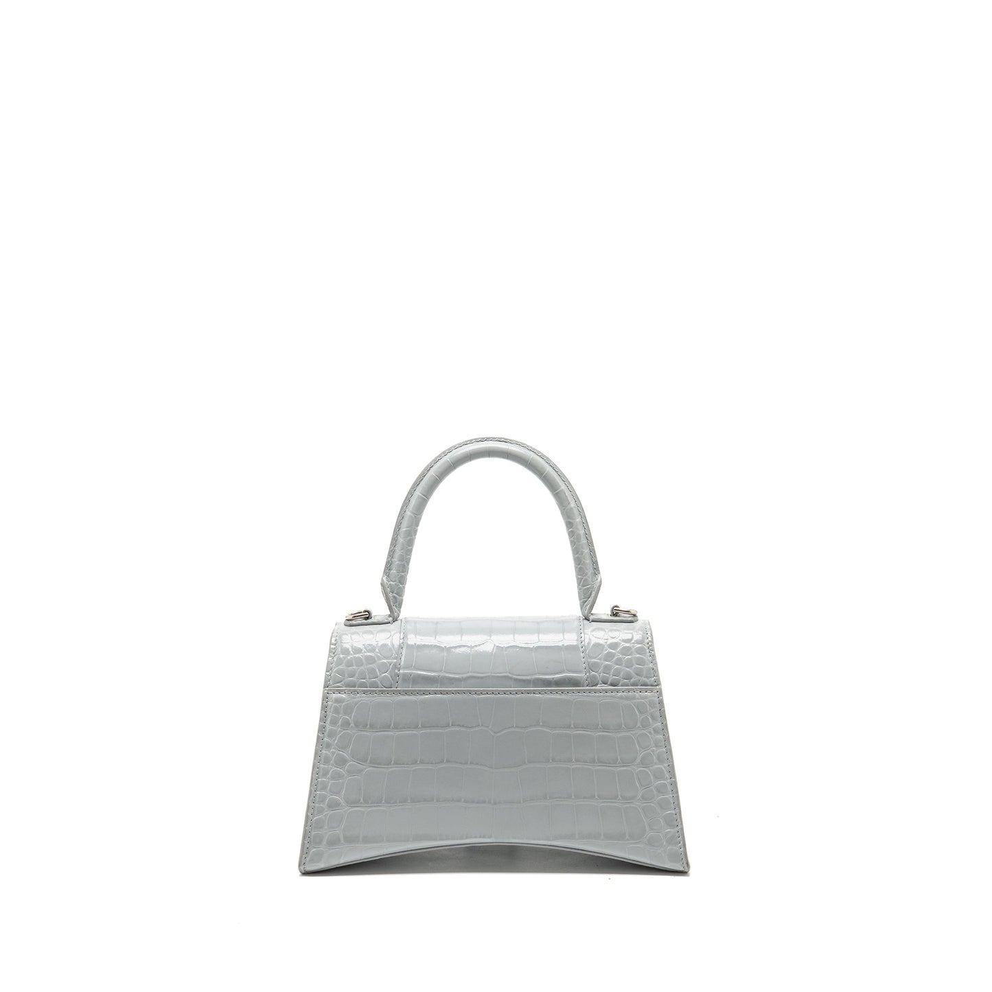Balenciaga Small Hourglass Purse Crocodile-Embossed Calfskin Grey