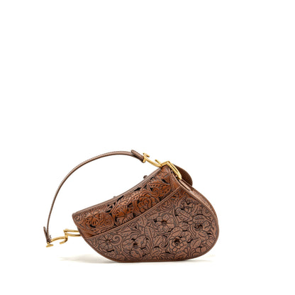 Dior Medium Saddle Purse Laser-cut Floral Calfskin Brown