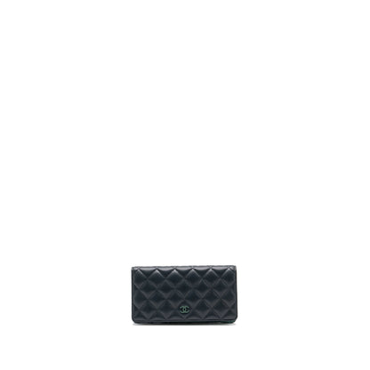 Chanel Long Wallet Lambskin Dark Grey/Green in Green Hardware