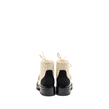 Chanel Size 36.5 22K Lace-Ups Wool Tweed/Fabric Ivory/Black GHW