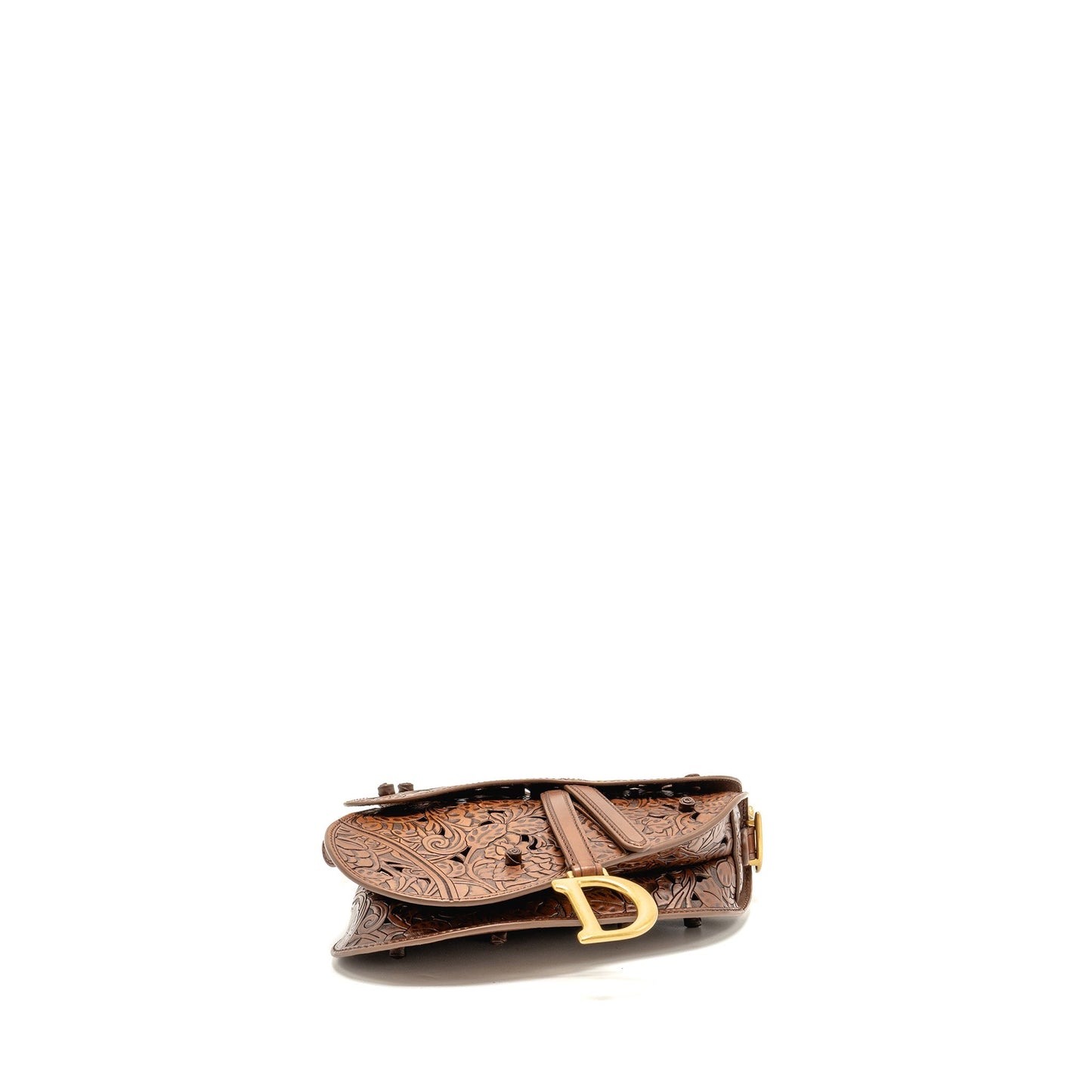 Dior Medium Saddle Purse Laser-cut Floral Calfskin Brown