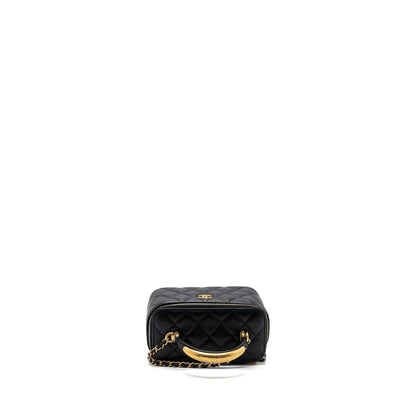 Chanel Top Handle Long Vanity With Chain Lambskin Black GHW(Microchip)
