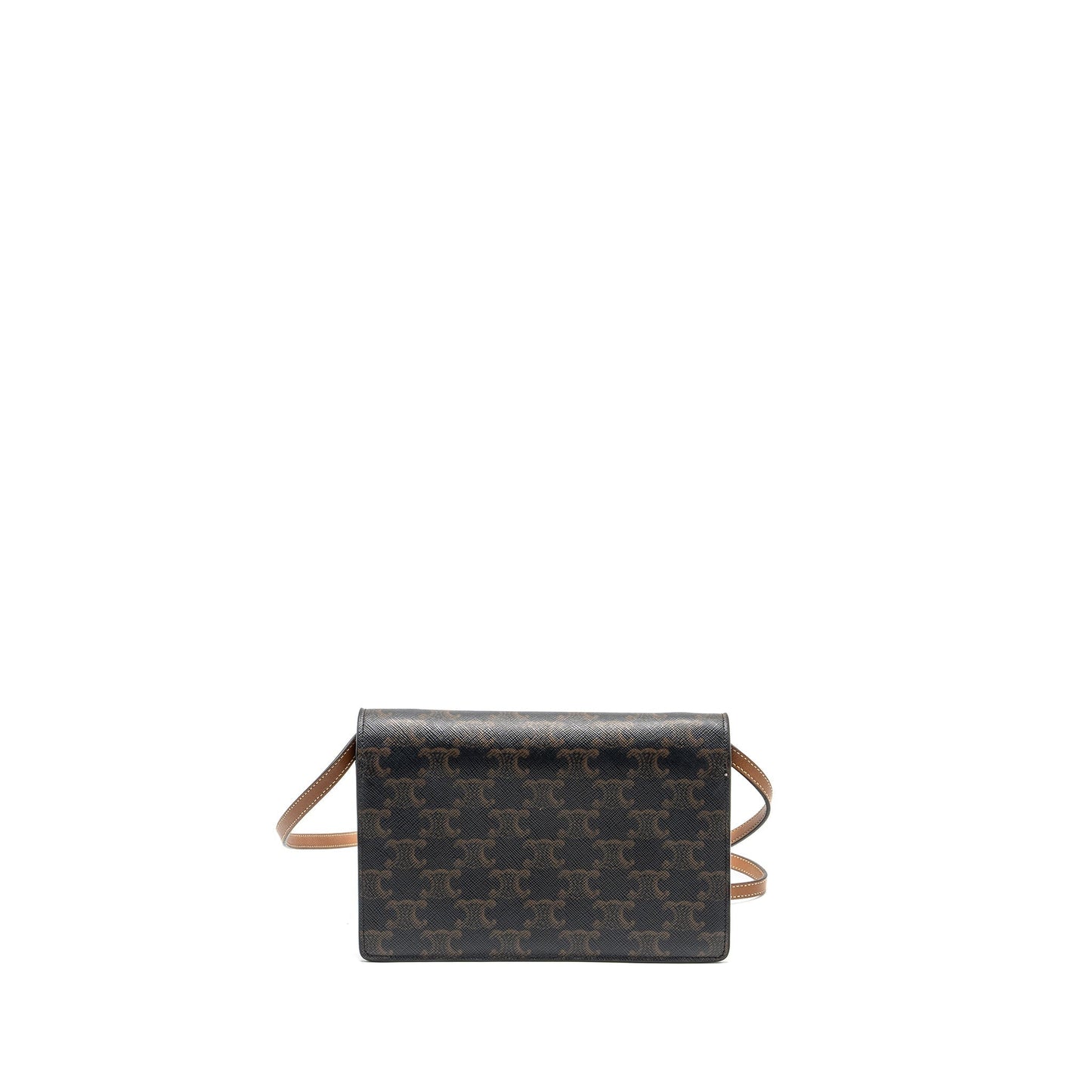 Luxury CELINE Wallet on strap Triomphe Canvas / Smooth Lambskin Tan