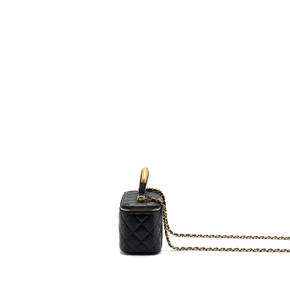 Chanel Top Handle Long Vanity With Chain Lambskin Black GHW(Microchip)