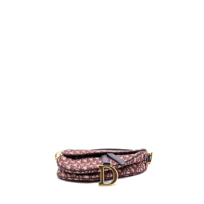 Dior Medium Saddle Purse Red Oblique Embroidery With An Extra Dior Strap