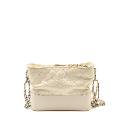 Chanel Large Gabrielle Hobo Bag Aged Calfskin White Multicolour Hardware