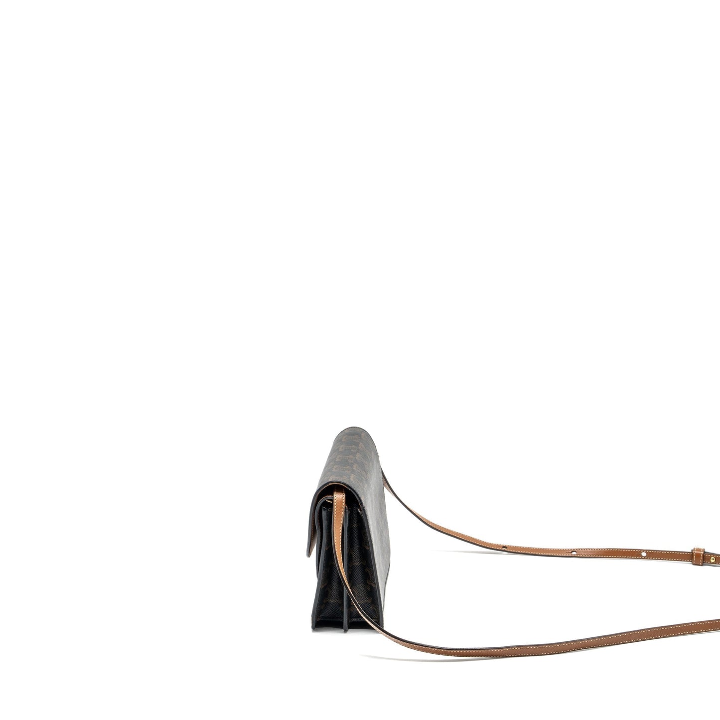 Luxury CELINE Wallet on strap Triomphe Canvas / Smooth Lambskin Tan