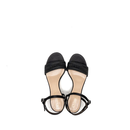 Dior Size 36 Dway High-Heeled Sandals Embroidered Satin Leather Black