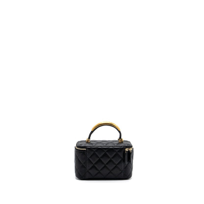 Chanel Top Handle Long Vanity With Chain Lambskin Black GHW(Microchip)