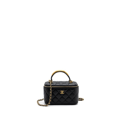 Chanel Top Handle Long Vanity With Chain Lambskin Black GHW(Microchip)