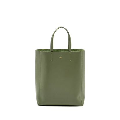 Luxury CELINE vertical cabas tote bag grained calfskin green
