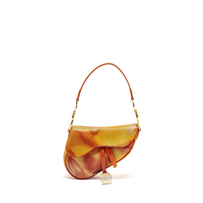 Dior Vintage Mini Saddle Purse Fabric/Leather Multicolour