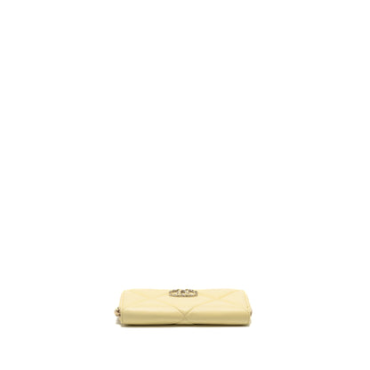 Chanel 19 long wallet lambskin yellow SHW (microchip)