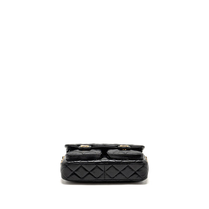 Chanel Double pocket top handle messanger bag shiny calfskin black GHW (microchip)