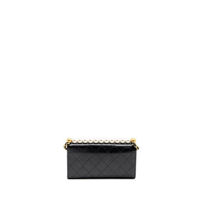 Chanel Quilted Pearl Long Wallet on Chain Goatskin Black GHW