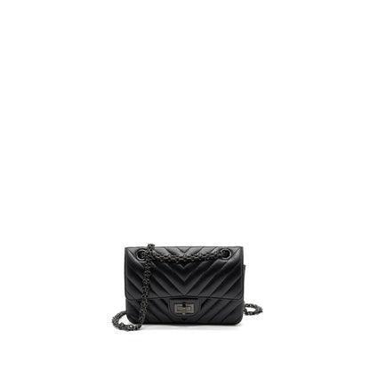 Chanel Mini 2.55 Reissue Flap Bag Chevron Calfskin So Black (Microchip)
