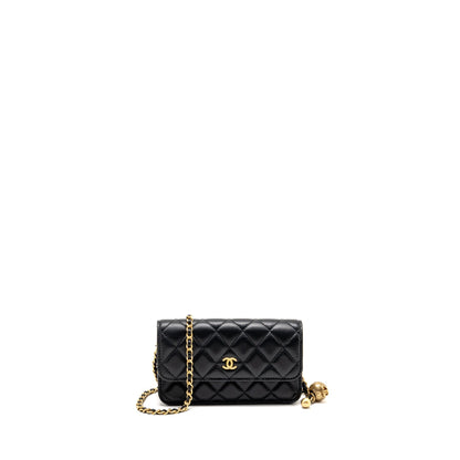 Chanel Pearl Crush Mini Wallet On Chain Lambskin Black GHW (microchip)