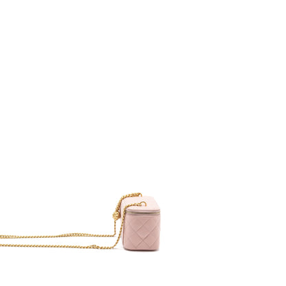Chanel Long Vanity Case Camellia Chain Lambskin  Light Pink GHW (Microchip)