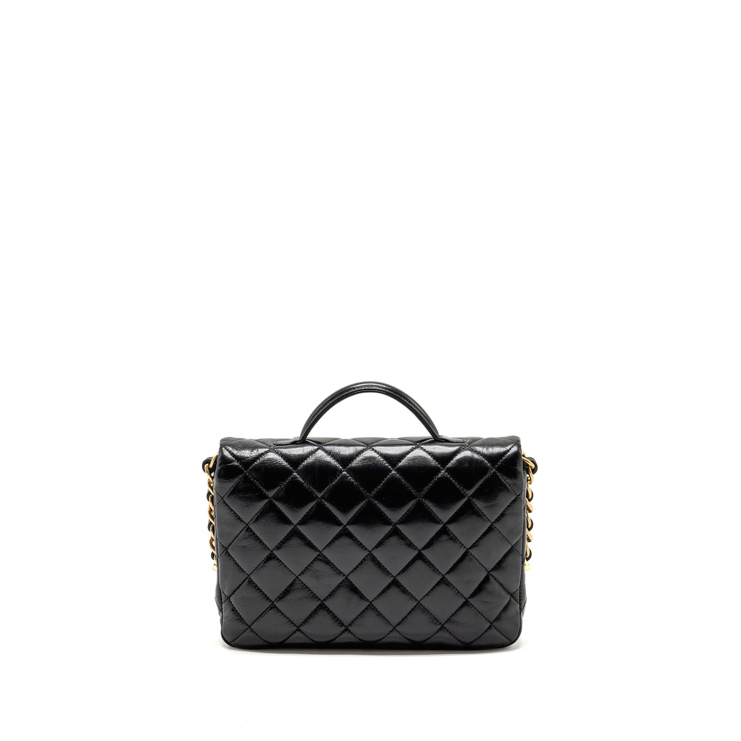 Chanel Double pocket top handle messanger bag shiny calfskin black GHW (microchip)