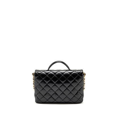 Chanel Double pocket top handle messanger bag shiny calfskin black GHW (microchip)