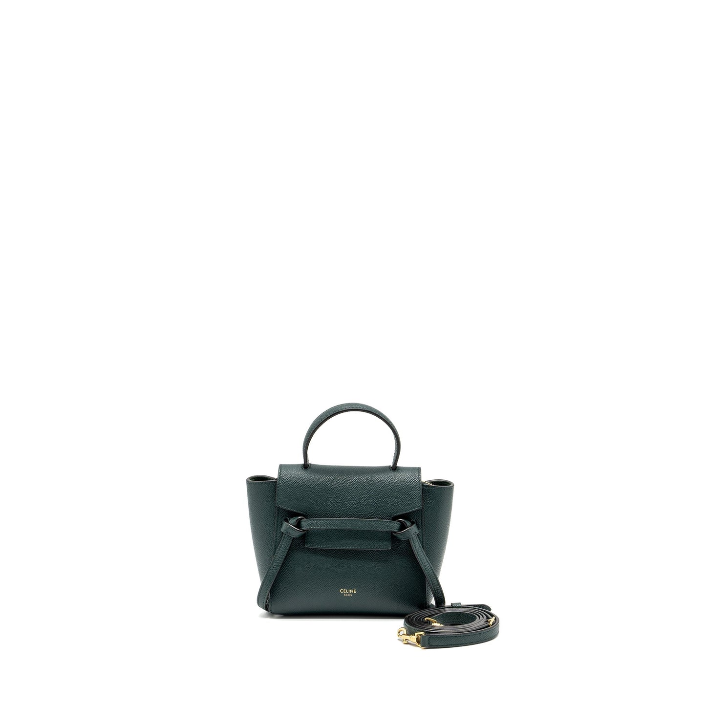 Celine Pico Belt Purse Grained Calfskin Dark Green