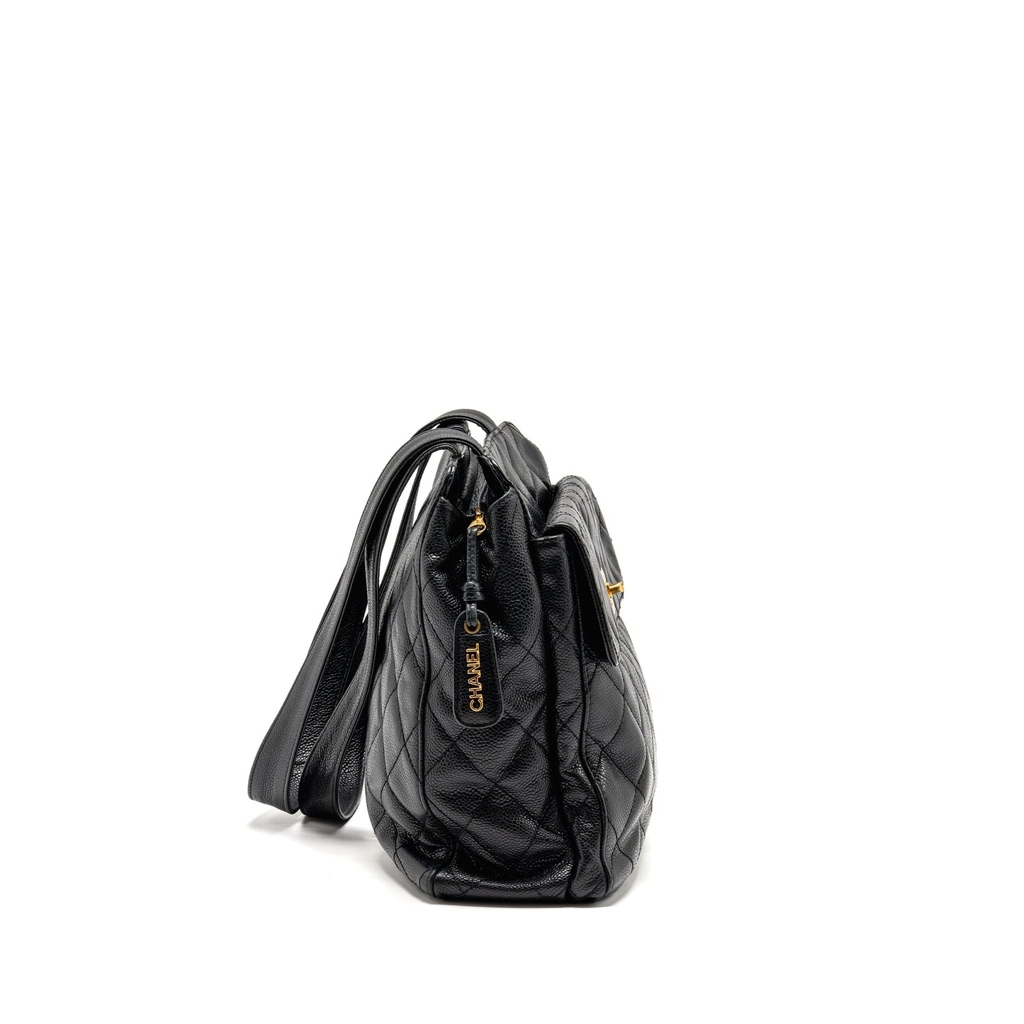 Chanel Quiltede zip shoulder bag caviar black GHW