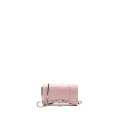 Balenciaga Hourglass Wallet on Chain Crocodile-Embossed Calfskin Pink