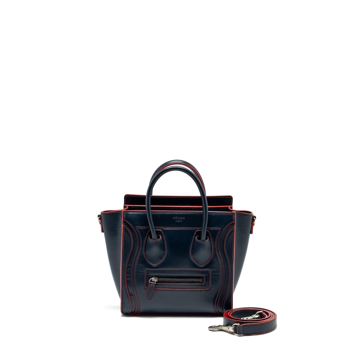 Celine Nano Luggage Purse calfskin navy / red
