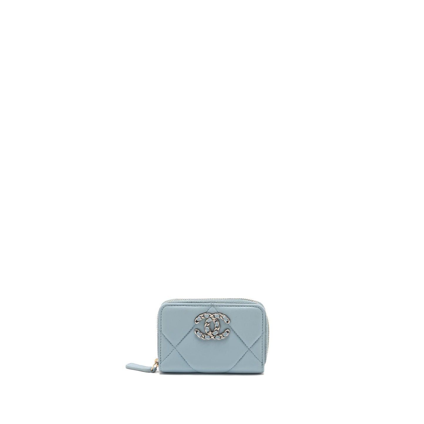 Chanel 19 zip coin purse lambskin light blue SHW (microchip)