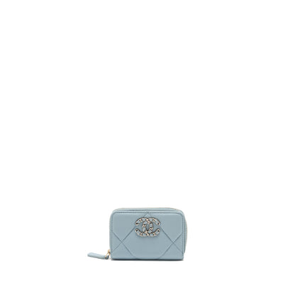 Chanel 19 zip coin purse lambskin light blue SHW (microchip)