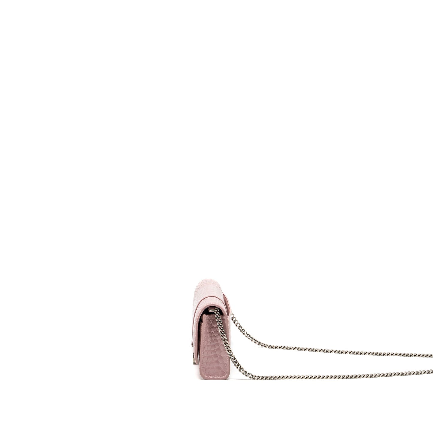 Balenciaga Hourglass Wallet on Chain Crocodile-Embossed Calfskin Pink