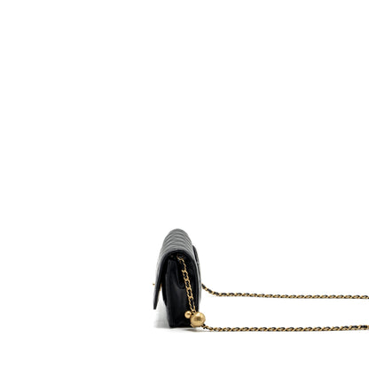 Chanel Pearl Crush Wallet On Chain Lambskin Black GHW(Microchip)