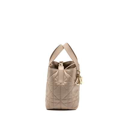 Dior Small Toujours Tote Purse Macrocannage Calfskin Powder Beige
