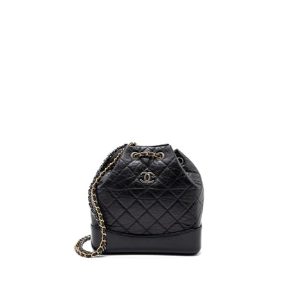 Chanel Small Gabrielle Backpack Aged Calfskin Black Ruthenium Hardware (microchip)
