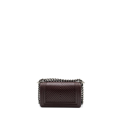 Chanel Chevron Small Boy Bag Lambskin BURGUNDY RUTHENIUM HARDWARE