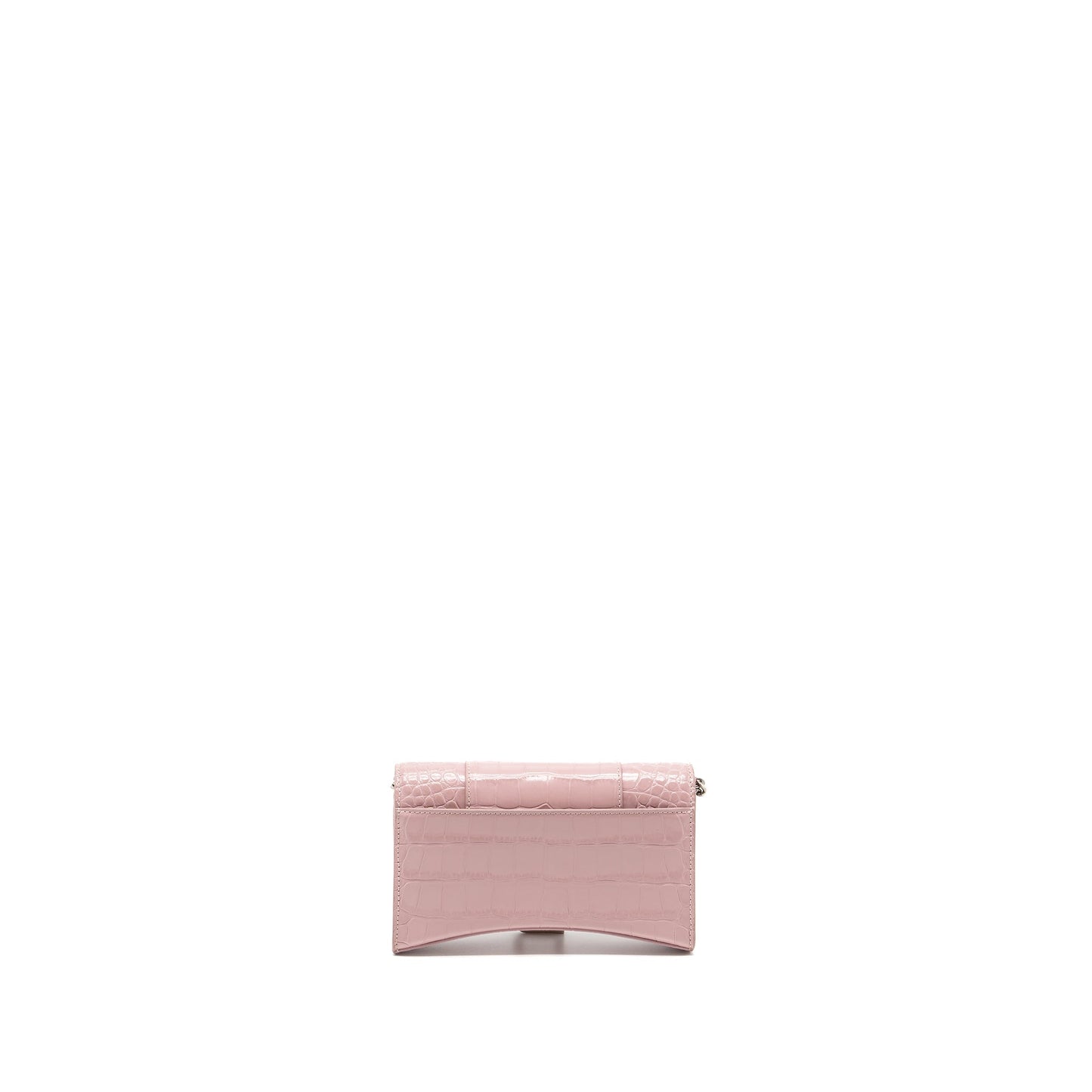 Balenciaga Hourglass Wallet on Chain Crocodile-Embossed Calfskin Pink