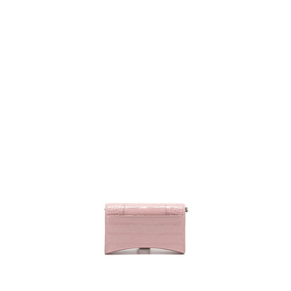 Balenciaga Hourglass Wallet on Chain Crocodile-Embossed Calfskin Pink