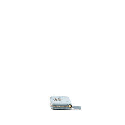 Chanel 19 zip coin purse lambskin light blue SHW (microchip)