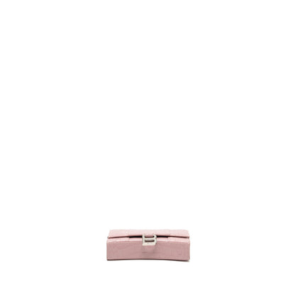 Balenciaga Hourglass Wallet on Chain Crocodile-Embossed Calfskin Pink