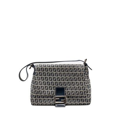 Fendi Zucchino Mama Flap Purse Jacquard Canvas Grey